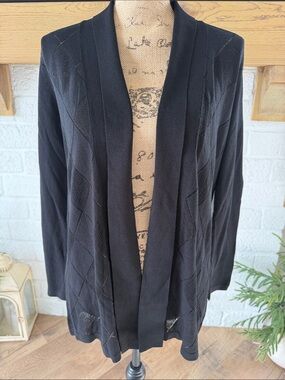 Kasper Black Open-Front Knit Cardigan